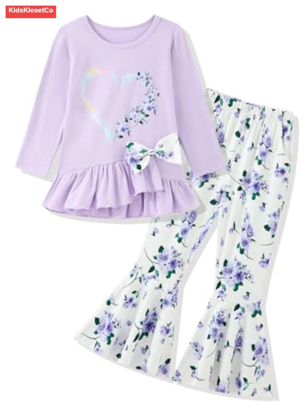 Girls 2-Piece Ruffle Long Sleeve Top Flared Pants Outfit Set